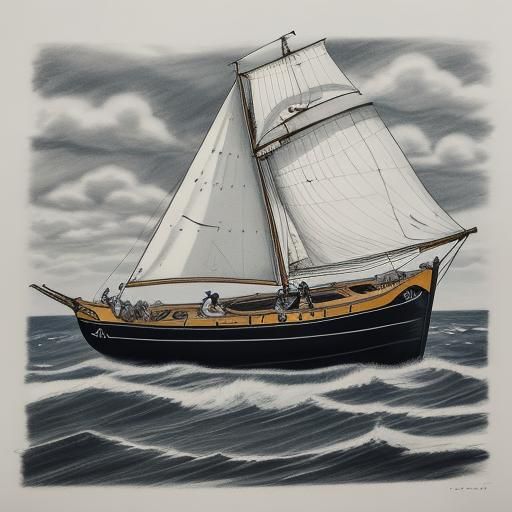 Hyperdetailed Charcoal Drawing: Cat on a Boat