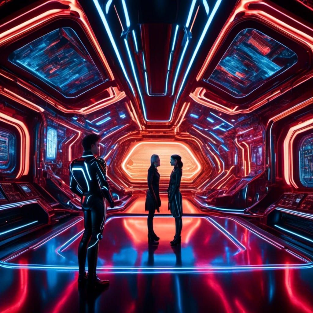 Tron Legacy Character on Lightcycle in Cyberpunk Style