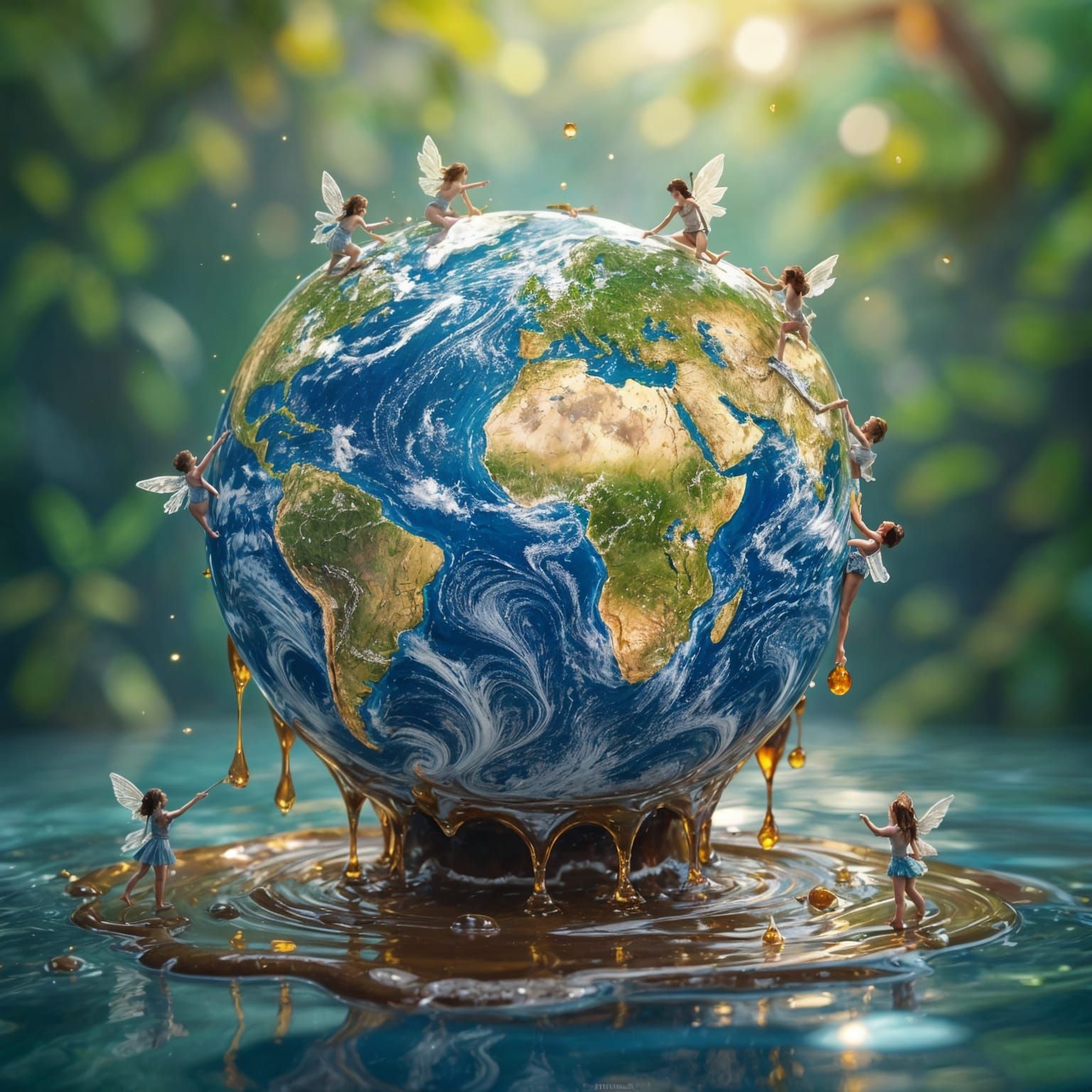 Crystal Earth Dripping Honey Amidst Flowing Smoke and Fairie...