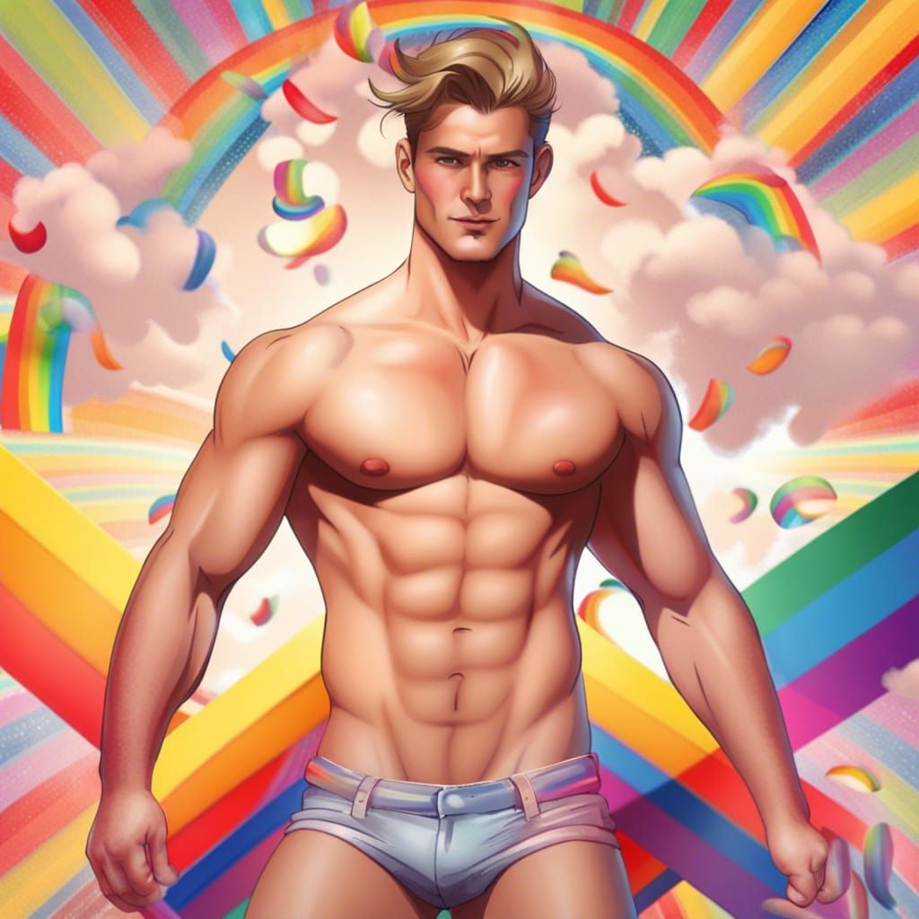 Handsome Man Personifying a Rainbow