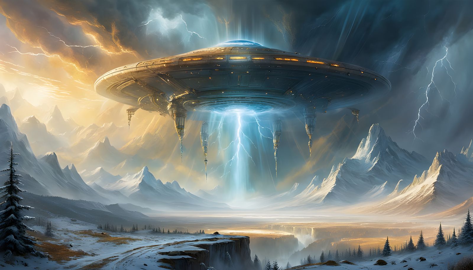 Alien Spacecraft Emerges Over Winter Landscape