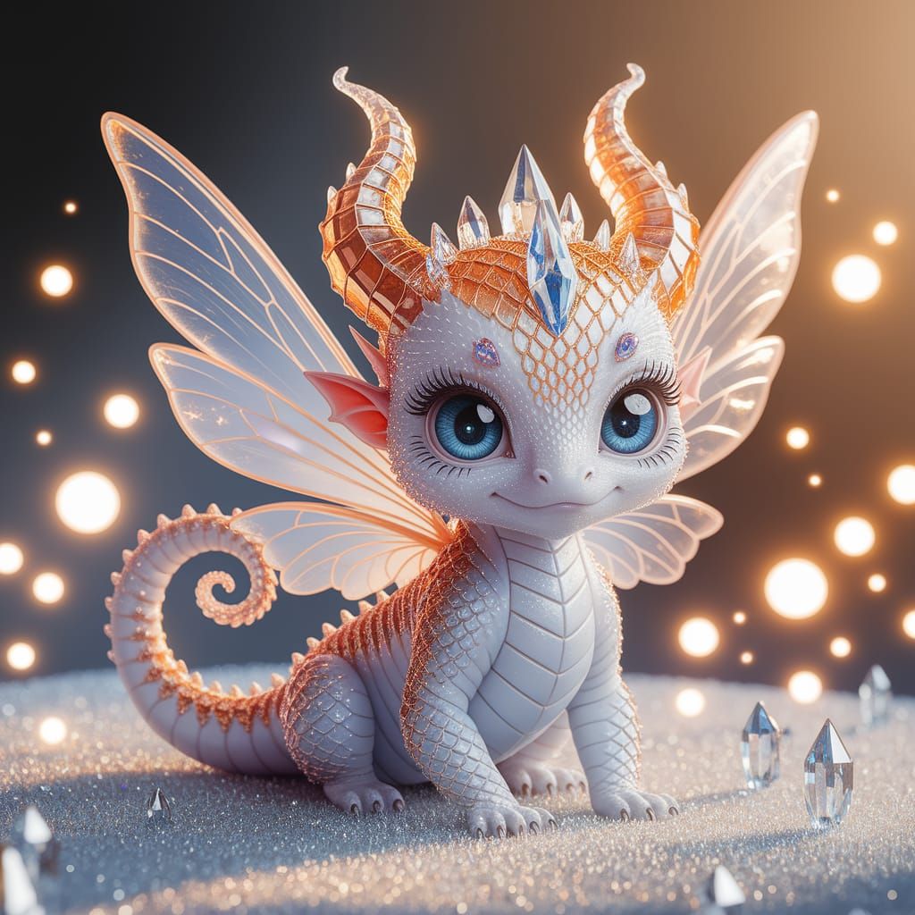 Whimsical Baby Dragon-Fairy Hybrid in Ethereal Fantasy Scene