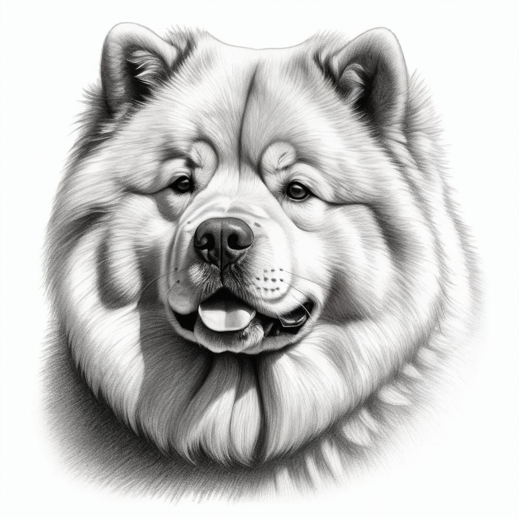 Stylized Black and White Portrait of a Chow Dog