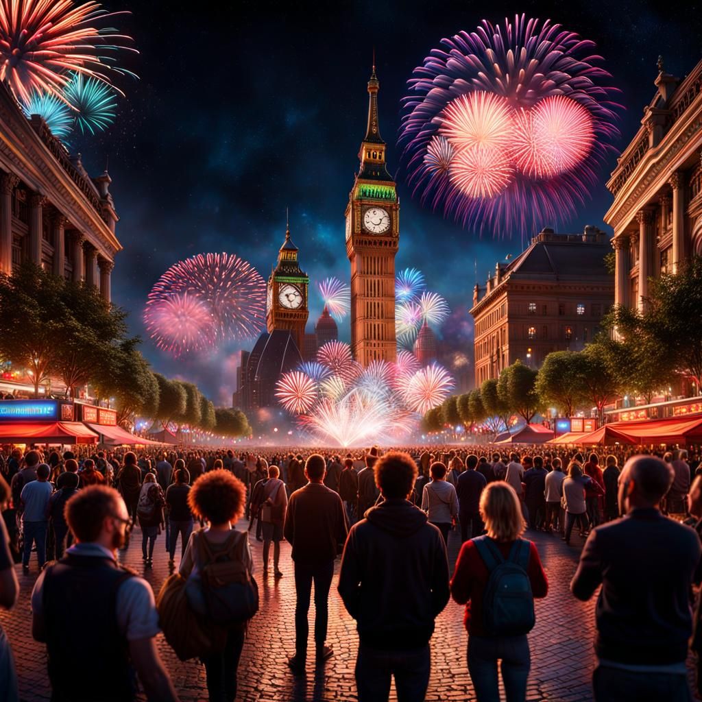 New Year's Eve Celebration in Hyperdetailed Style