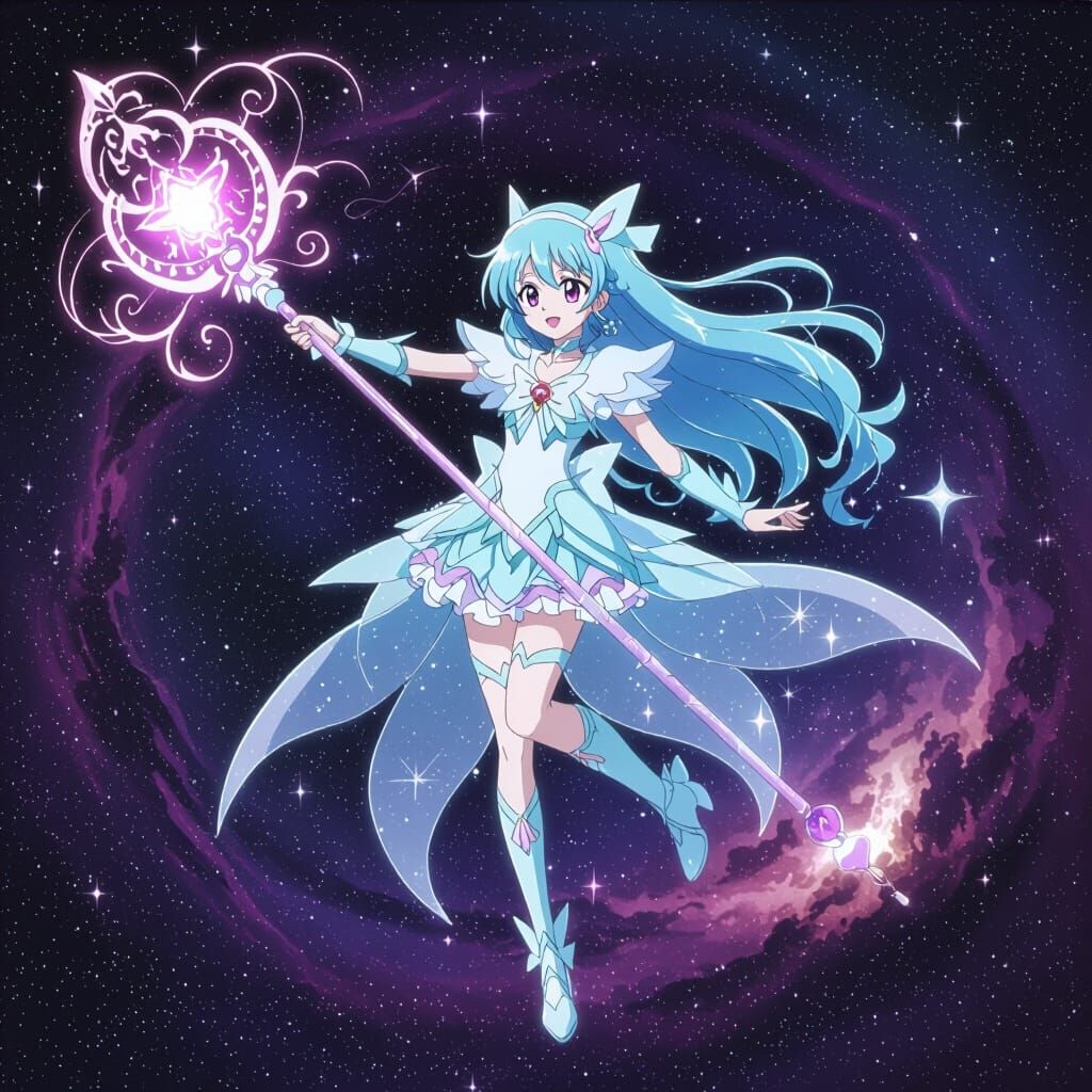 Anime Magical Girl Ghost With Starry Nebula