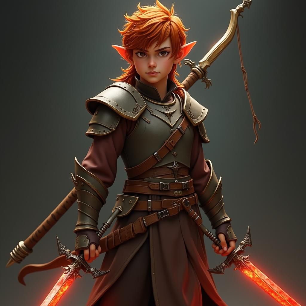 Halfling Warrior with Swords in Fantasy Art Style