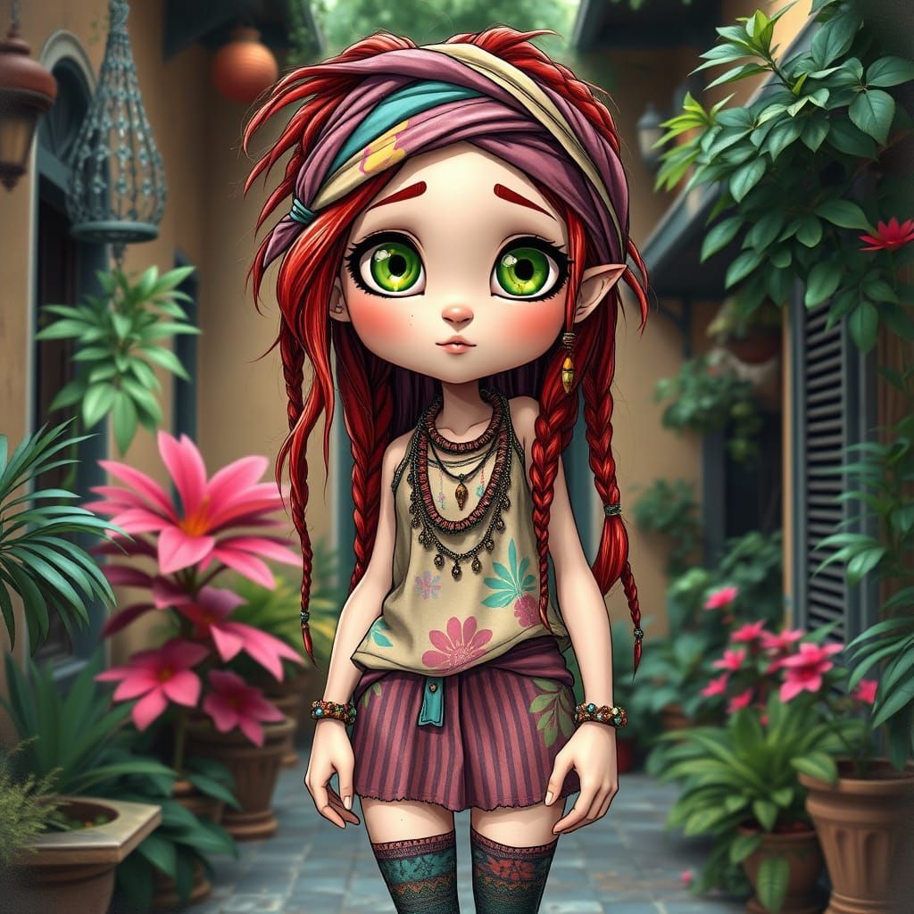 Whimsical Boho Woman in New Orleans Courtyard