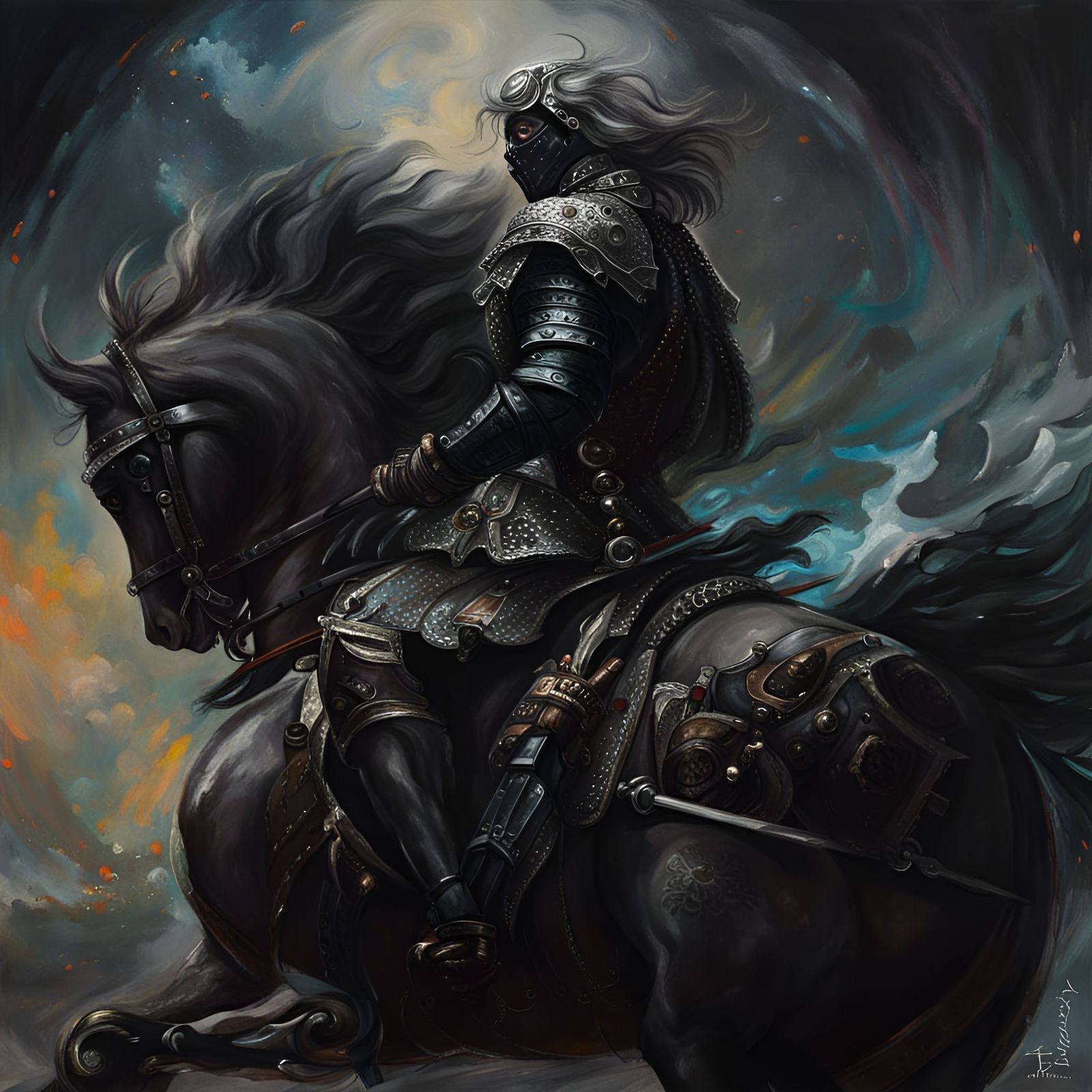 Spectral Chrome Knight Fantasy Acrylic Painting