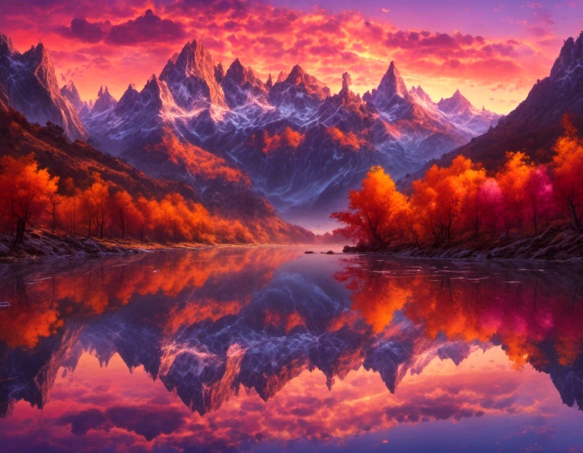 Mountain Range Sunrise with Vibrant Colors