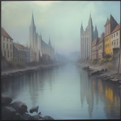 Matte Painting of a Serene Lake at Sunrise