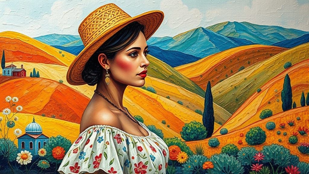 Spanish Woman in Vibrant Spanish Landscape