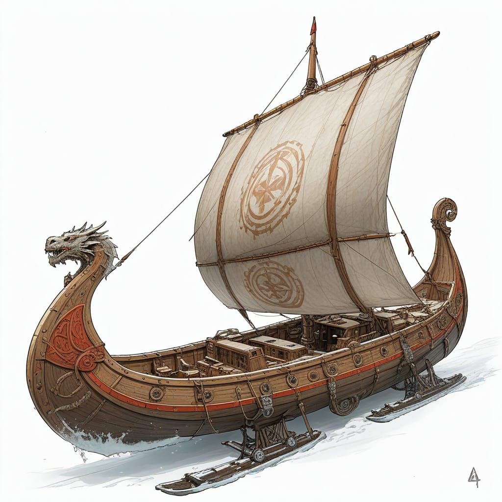 Viking-Inspired Snow Catamaran Sailing on Ice