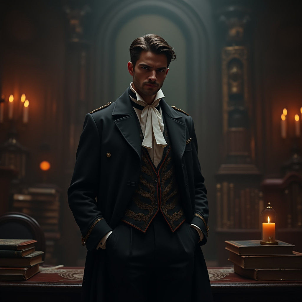 Mystical Barrister in Dimly Lit Courtroom