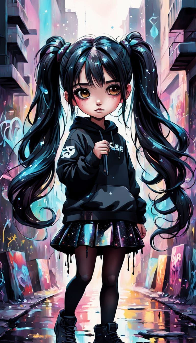 Cute Moametal in Sparkling Black: 3D Digital Illustration