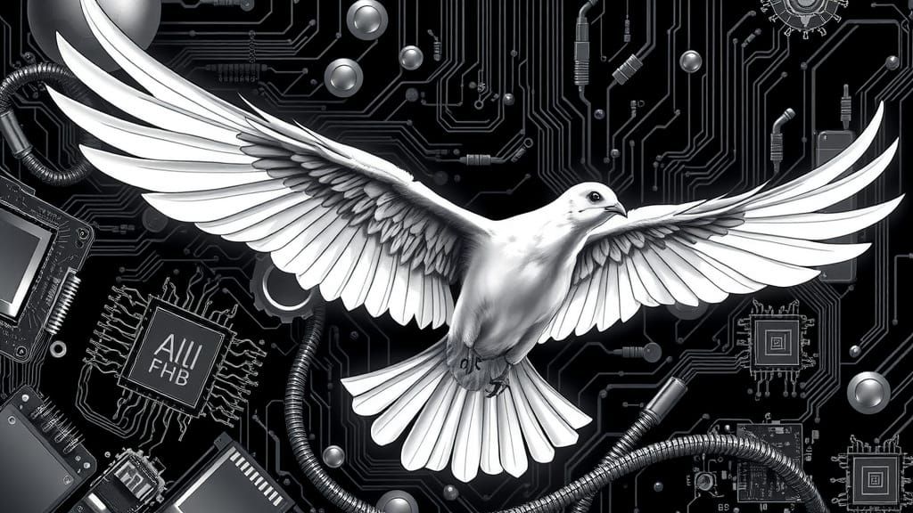 Hyper-Realistic Cyberpunk Dove in Flight