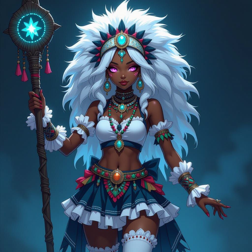 African Gothic Witch Doctor in Anime Blacklight Style