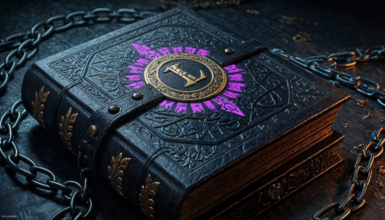 Forbidden Grimoire with Glowing Runes and Obsidian Cover