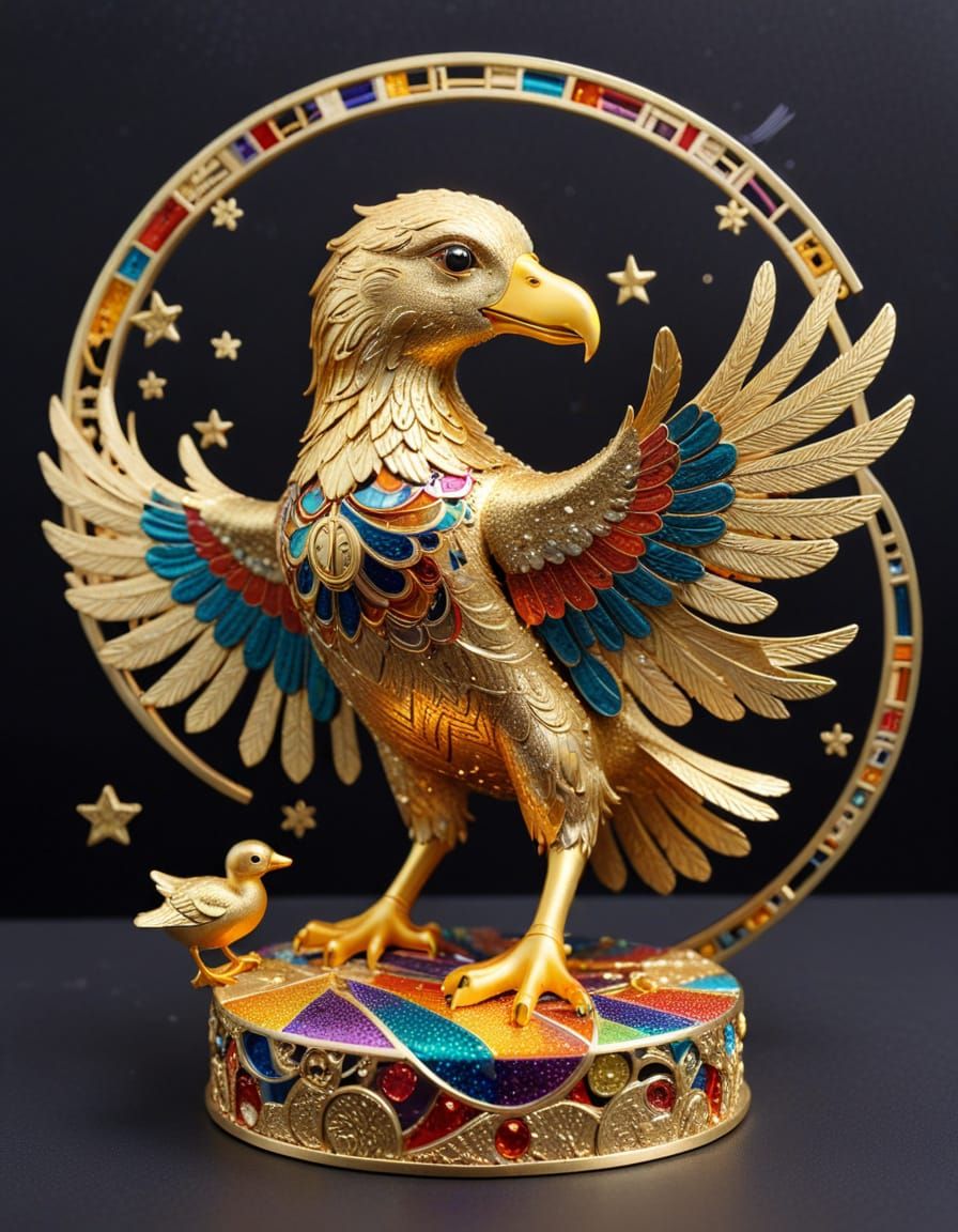 Rainbow Eagle and Duckling in Art Nouveau Style