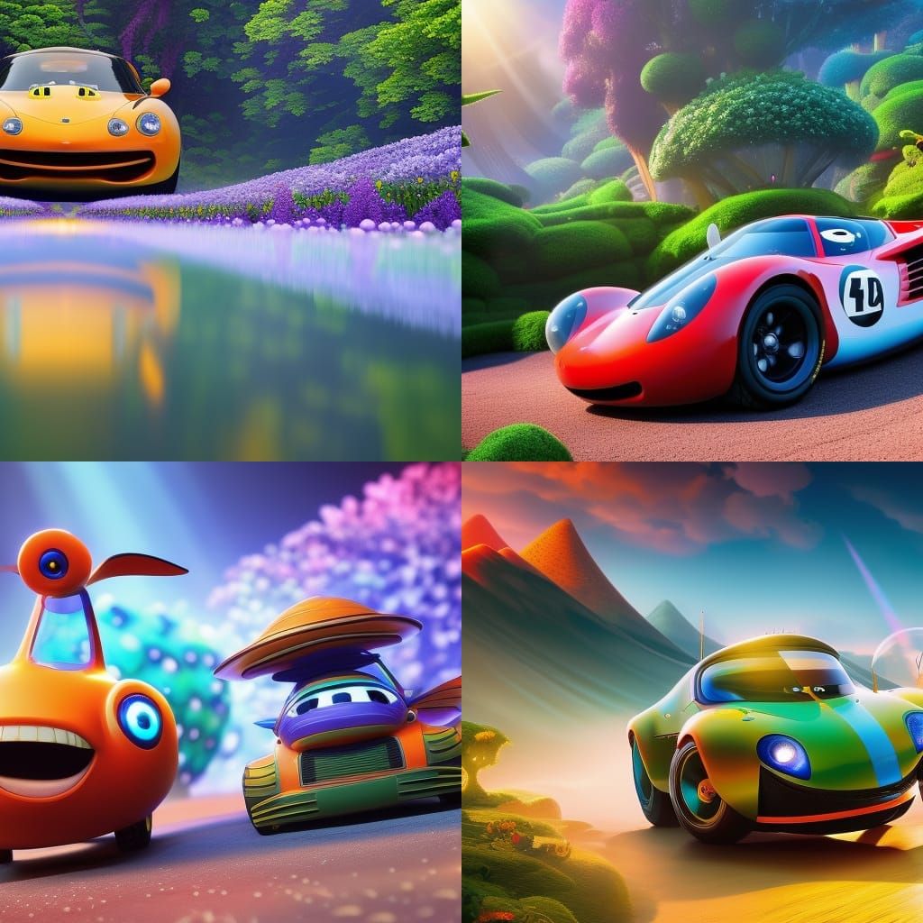 Snail Racer Concept Art in Pixar Style