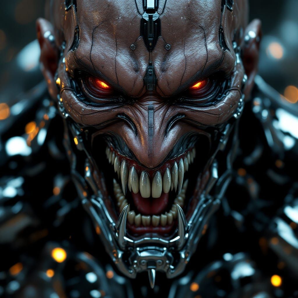 Menacing Chrome Vampire in Biomechanical Style