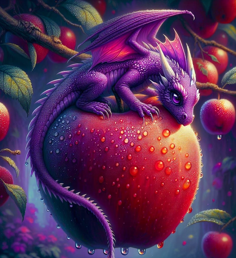 Majestic Purple Dragon on Crimson Apple
