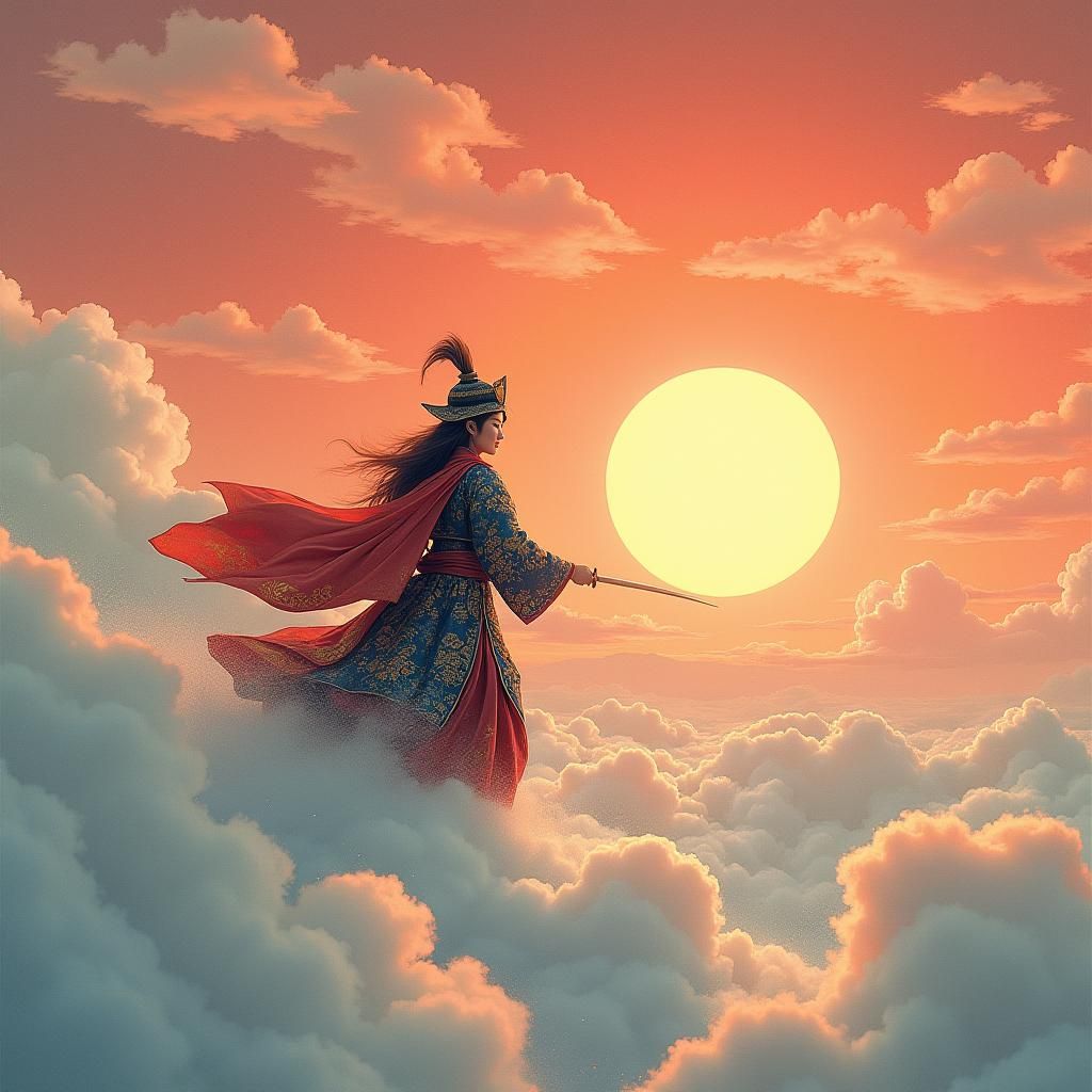 Samurai Walking on Clouds to Sun Village