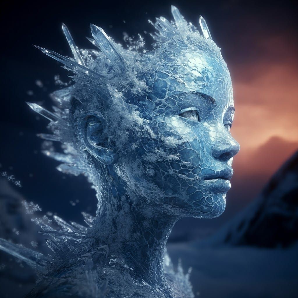 Crystal Ice Woman: Digital Art in 8K