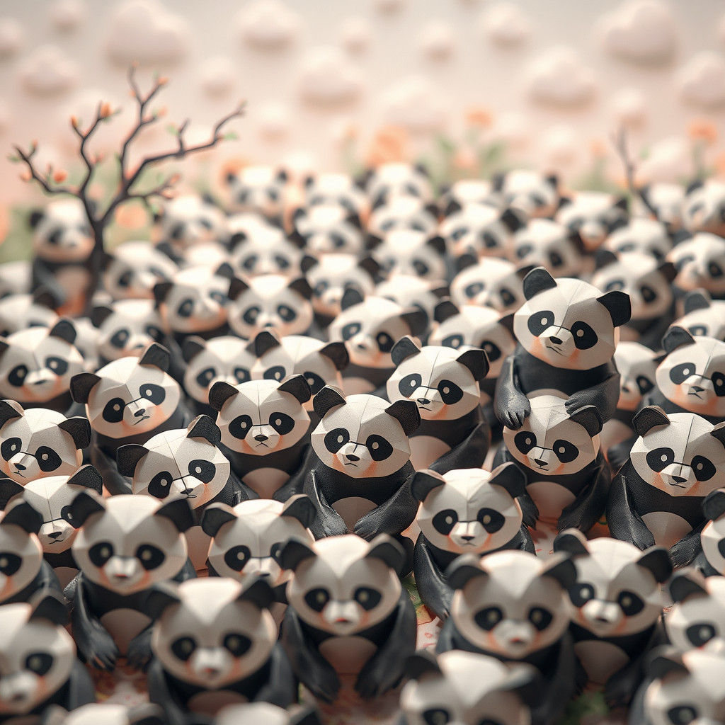 Origami Pandas in Whimsical Stationery Landscape
