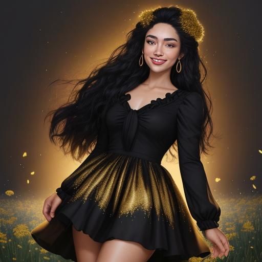 Fiery Dress: A Gorgeous Woman in a Field of Flowers