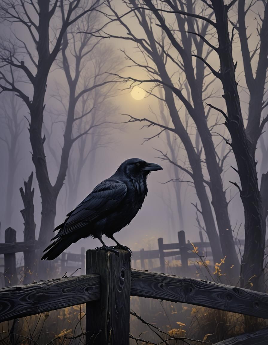Raven in Fog: Dark Fantasy Concept Art