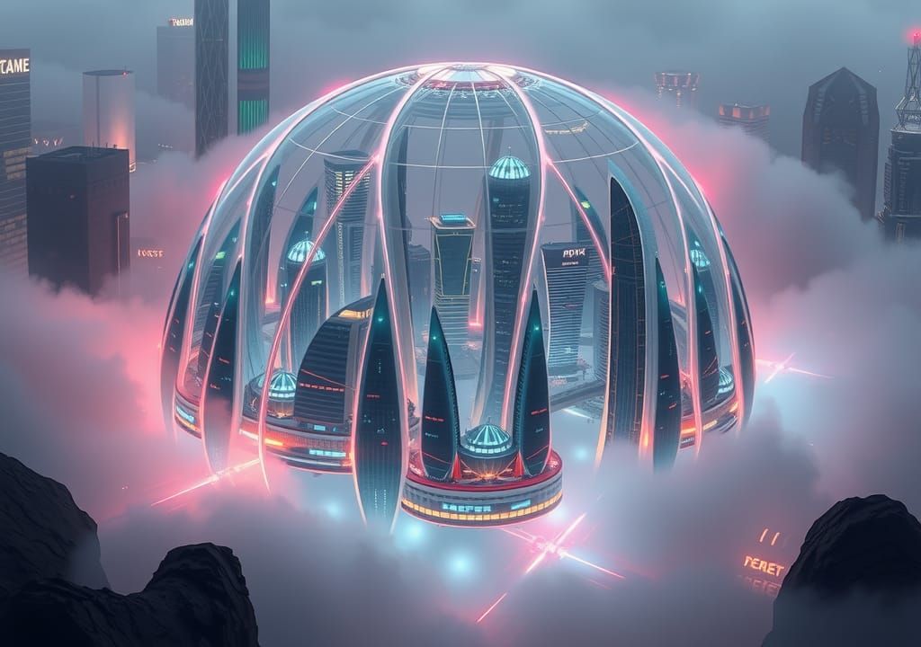 Iridescent Futuristic Dome Cityscape in Digital Art Style