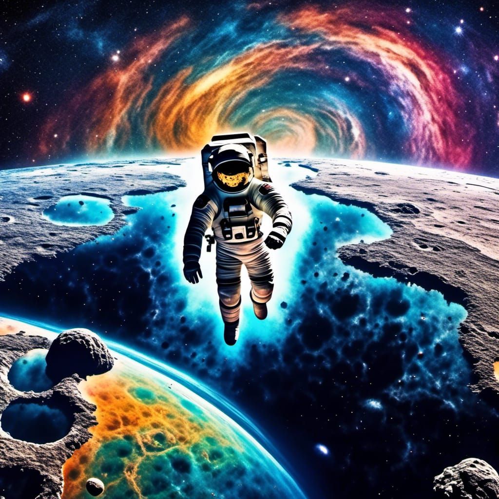 Astronaut in Space: Watercolor Galaxy Scene