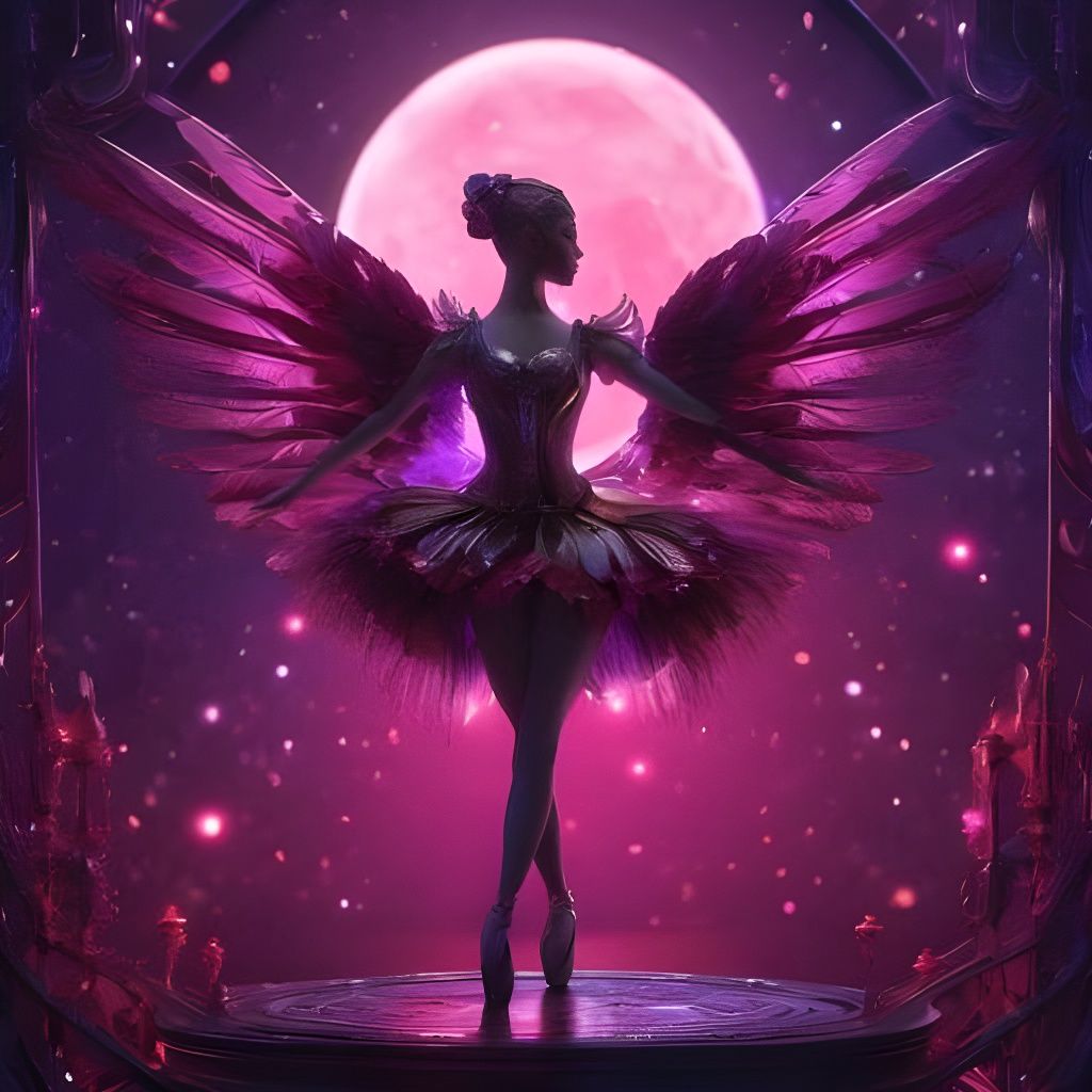 Cybernetic Ballerina in Bioluminescent Ballroom