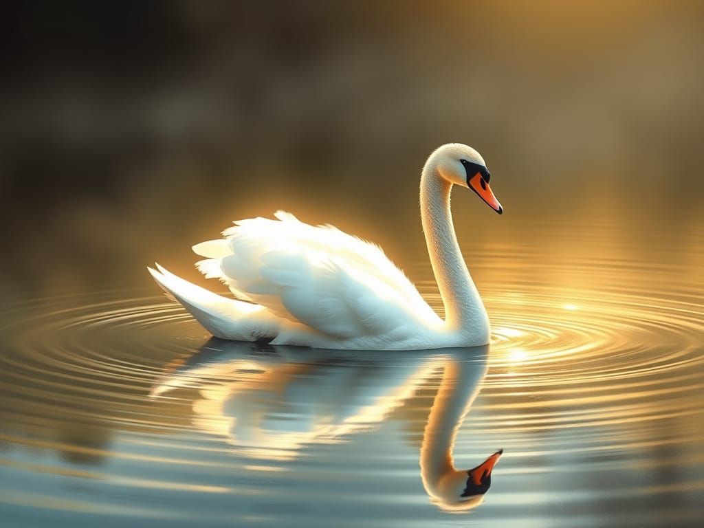 Ethereal Swan in a Dreamlike Lake Scene