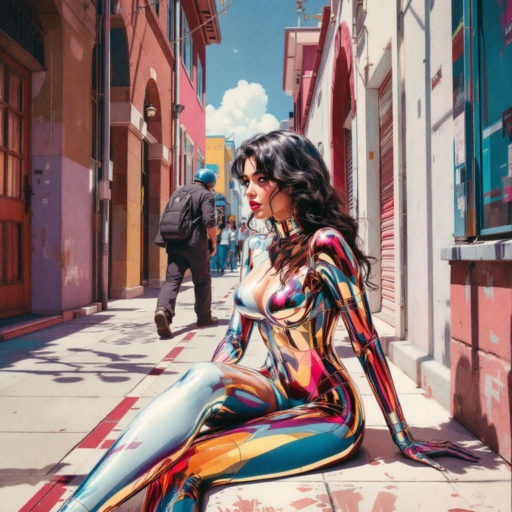 Glossy Dimensional Illustration of Sunlit Street Scene