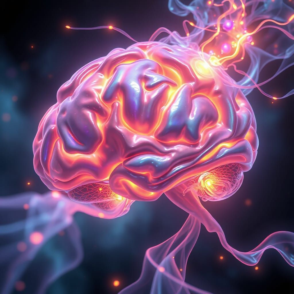 Surreal Brain Neural Pathways in Cosmic Colors