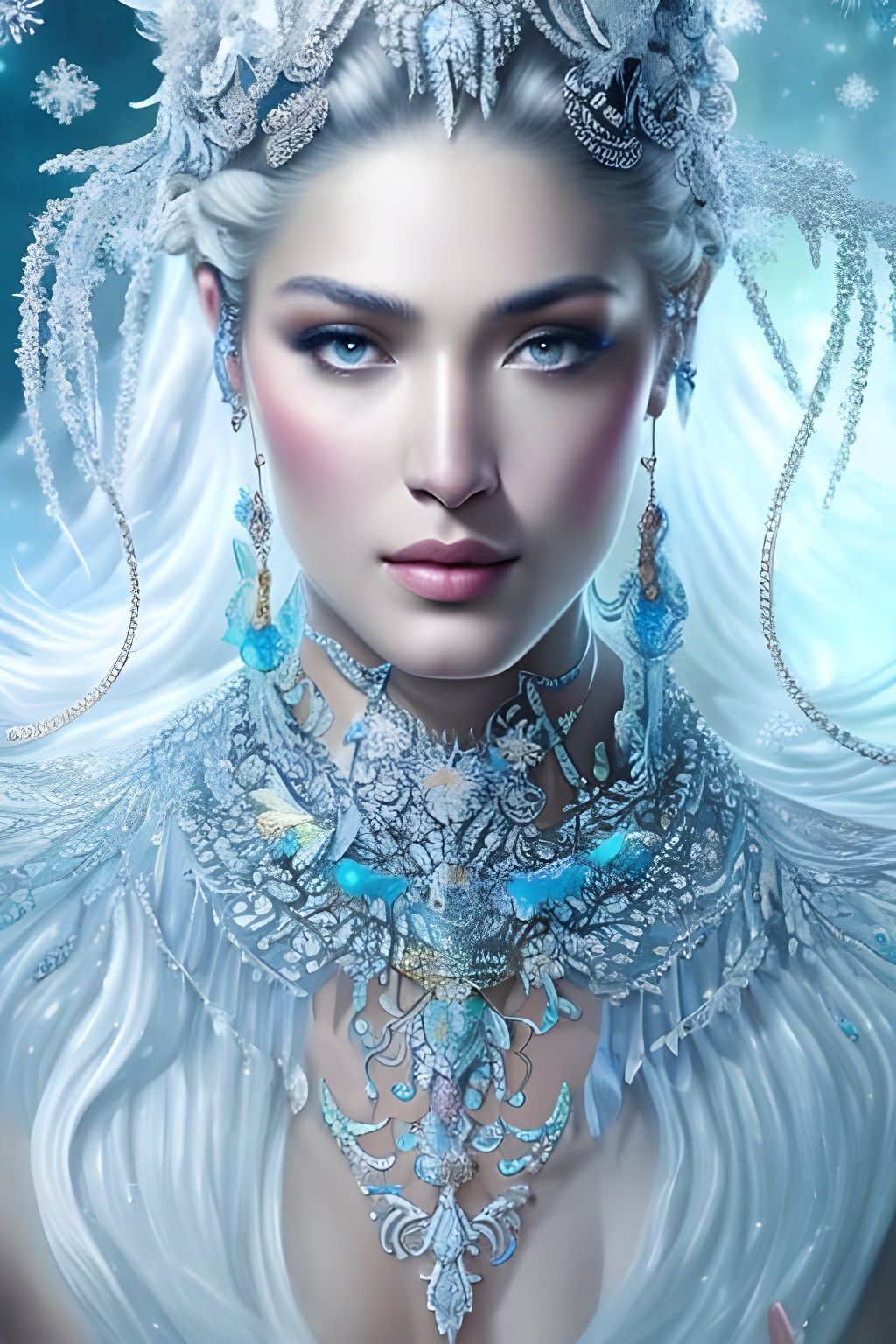 Icy Arabian Goddess Portrait in Fantasy Art Style
