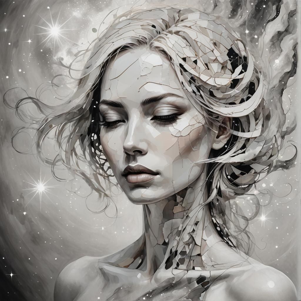 Dreamy Gothic Woman in Cosmic Abstract