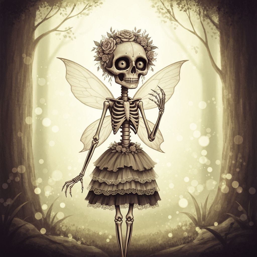 Whimsical Skeleton Fairy in Sunlit Forest