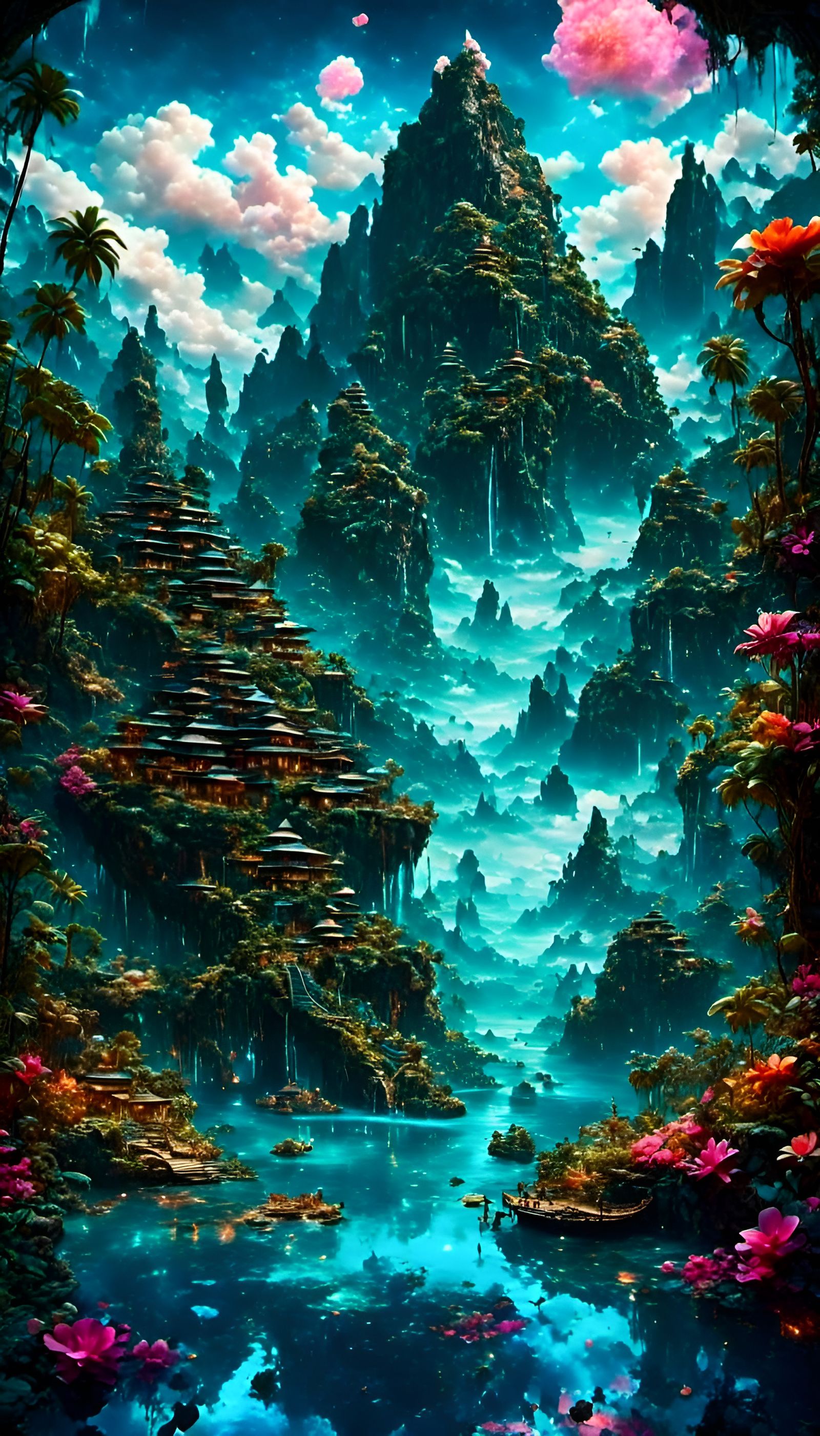 Surreal bioluminescent <lora:CoherentScape:1.0> nightscape w...