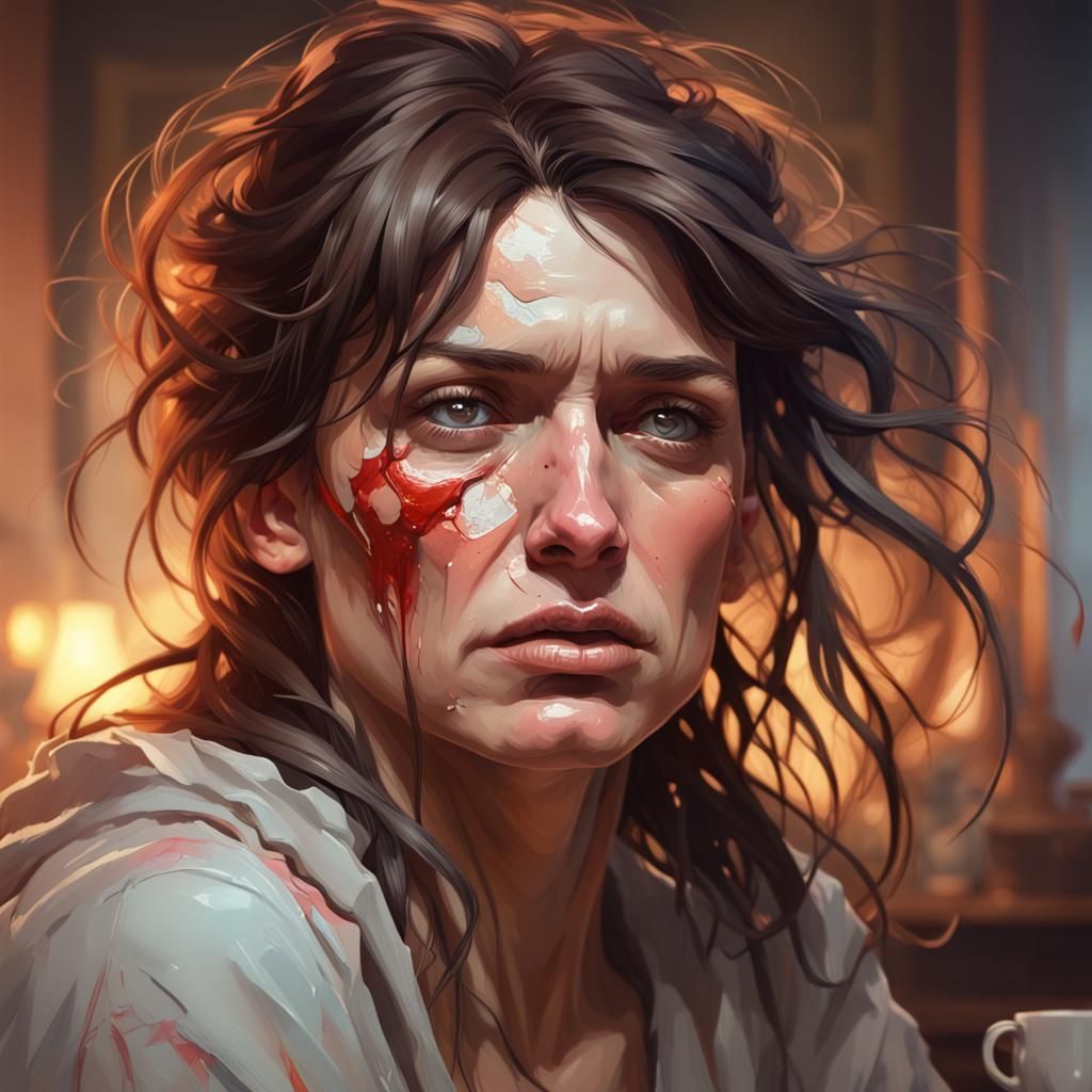Tired Mother Portrait in Hyperdetailed Painting Style