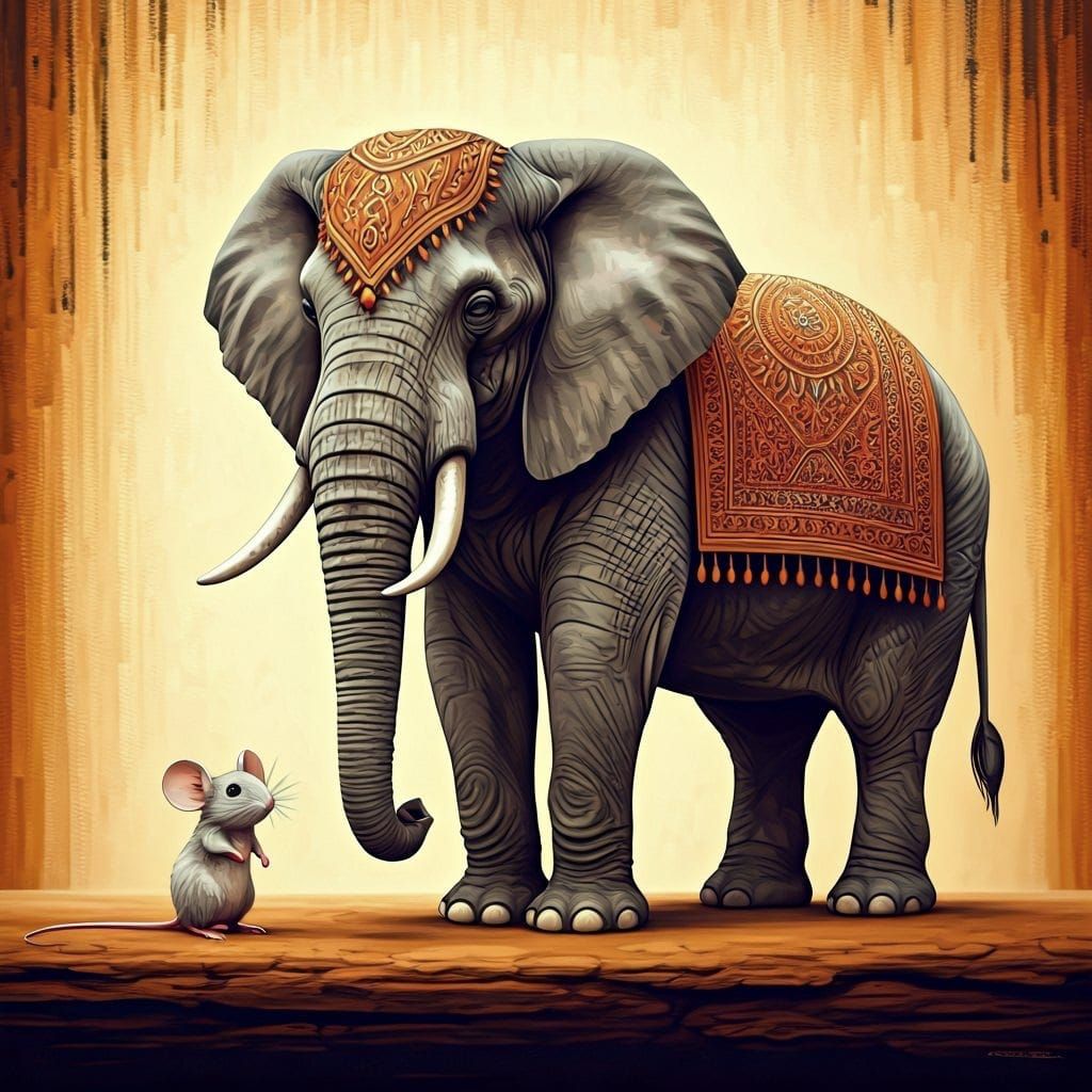 Elephant and Mouse in Abstract Art Style