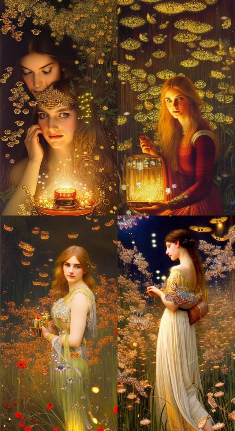 Girl Opens Jar of Fireflies: Hyperrealistic Dark Fantasy Art