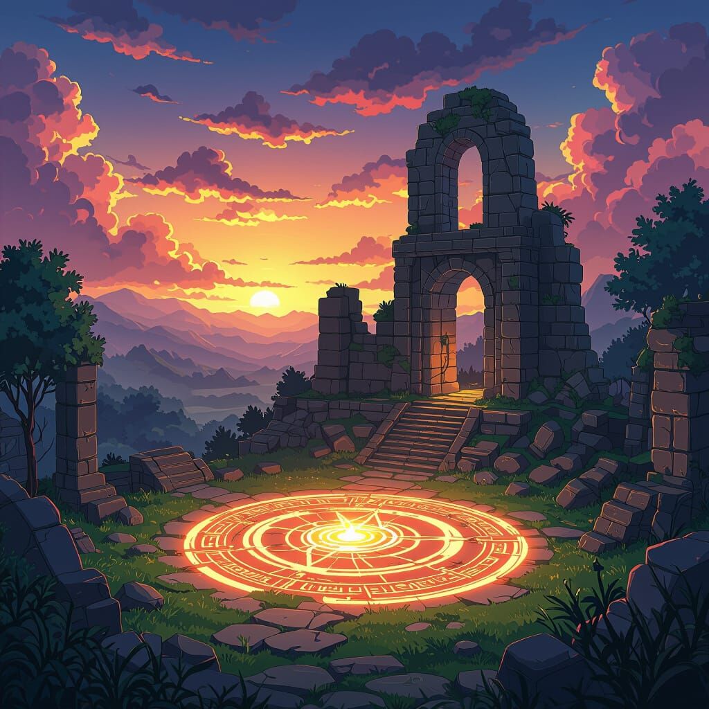 Fantasy Ruins: An Anime-Inspired Cel-Shaded Landscape