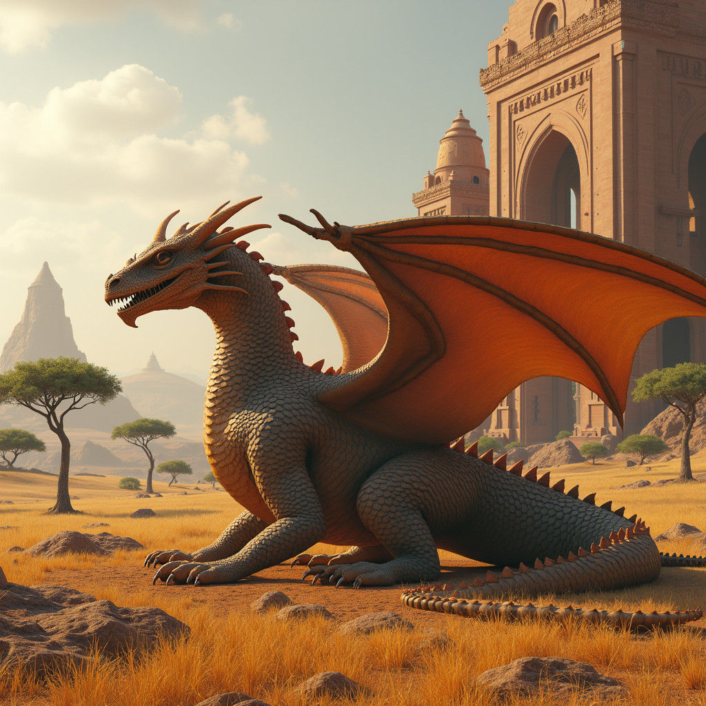 Wingless Dragon Resting in Savannah City