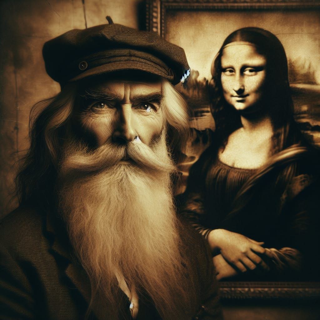 Sepia Portrait: Elderly Man and Mona Lisa Enigma