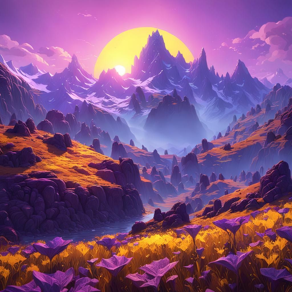 Sunrise Mountain Dark Fantasy Concept Art in 8k