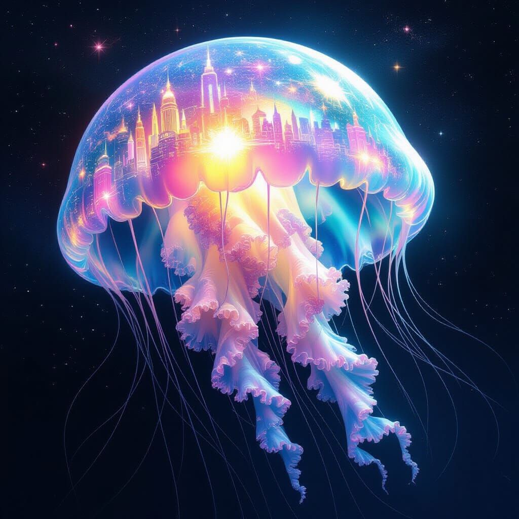 Iridescent Jellyfish Drifting Through Space