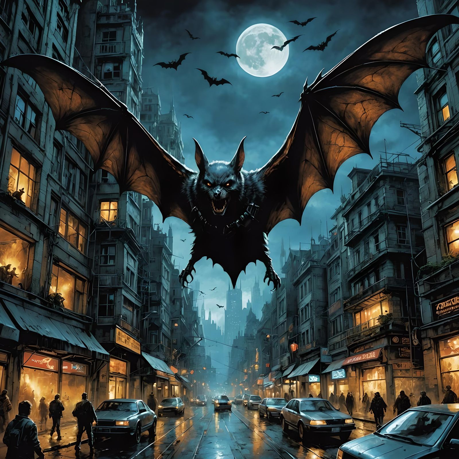 Cybernetic Bat Soars Through City in Biopunk Comic Style