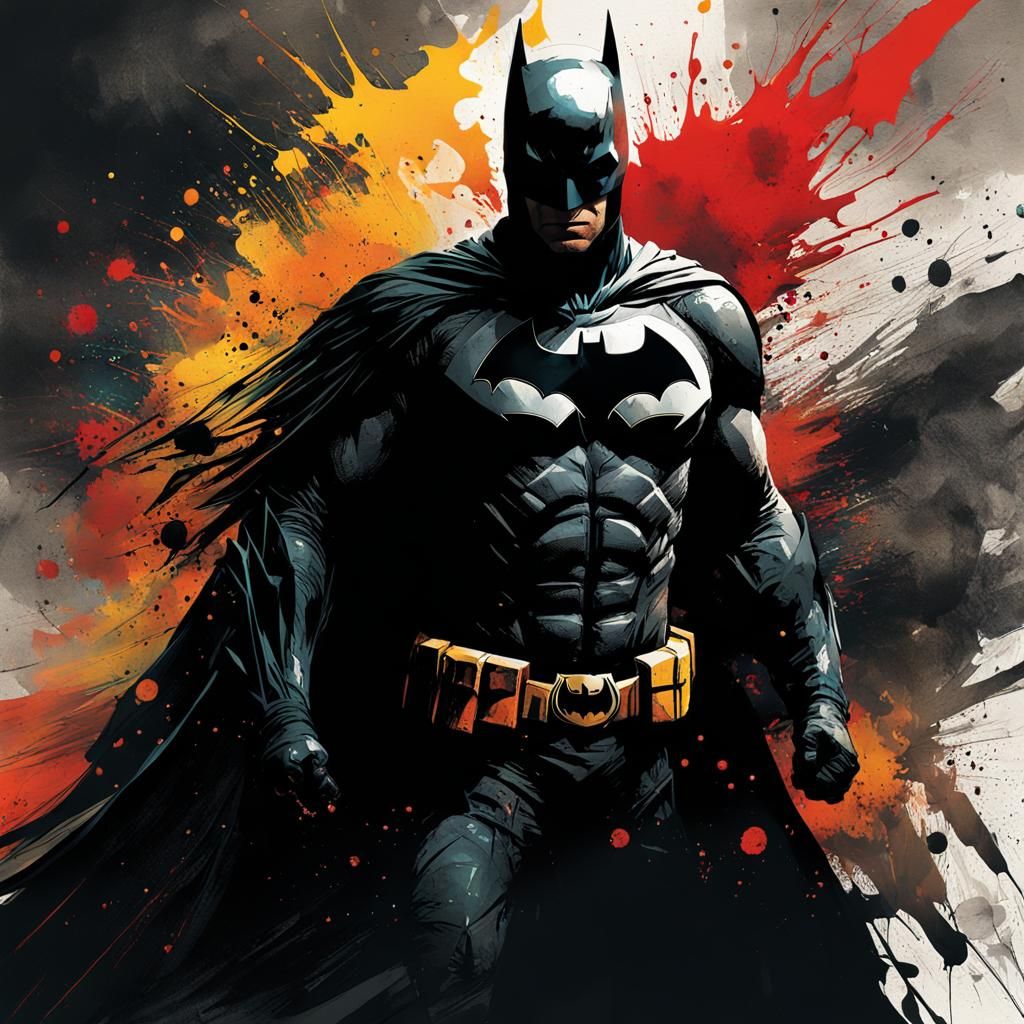 Batman Silhouette in Dark Room, Digital Watercolor